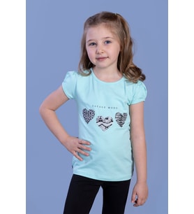 Toontoy Kız Çocuk Simli Kalp Desenli T-Shirt (Mint Yeşil)