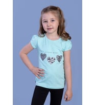 Toontoy Kız Çocuk Simli Kalp Desenli T-Shirt (Mint Yeşil)