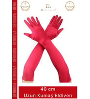 #Eldiven Kırmızı 40 cm Yetişkin Kostüm Aksesuarı Şık Estetik Davet Sahne Renk Uzun Kumaş Eldiven