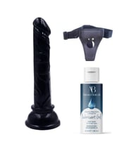 Belden Bağlamalı Kayganlaştırıcı Set Siyah Renk Gerçekçi 15CM anl Dildo