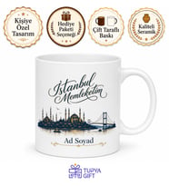 İstanbul Memleketim Yazılı Baskılı Kupa Bardak Hediye Porselen Mug
