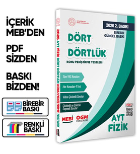 2026 YKS-AYT MEBİ-OGM Dört Dörtlük Fizik Pekiştirme Testi A4 Renkli Soru Bankası BASKI ÜCRETİ