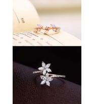 Taşlı Sarmaşık ve Beyaz Unutma Beni 2li Set 14 K Rose Altın Kaplama Yüzük