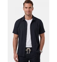 DeepSEA Beyaz Slim Fit Çizgi Dokulu Keten Görünümlü Kısa Kol Erkek Spor Gömlek 2602648