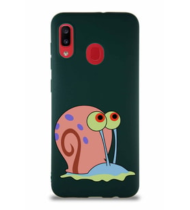 Samsung Galaxy A30 Soft Premier Kapak Salyangoz Gary Tasarımlı Silikon Kılıf - Yeşil (Şeffaf)