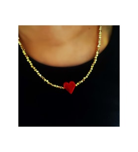 KIRMIZI KALPLİ KOLYE 43+3CM-GOLD RENK ACR6262