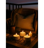Örgü Desenli El Yapımı Tealight Mumluk – Beton Dekoratif Mumluk (3’lü Set) + Tealight Mum Hediyeli