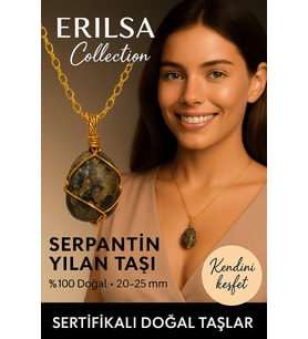 Sertifikalı Gold Renkli Doğal Tel Sargılı Serpantin Yılan Taşı Kolye – Dönüşüm ve Koruma Taşı (Çok Renkli)