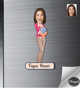 Kişiye Özel Öğretmen Kadın Ahşap Magnet -6