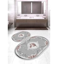 Dijital Baskılı Kaymaz Taban Yıkanabilir Oval 2'li Klozet Takımı Banyo Paspası NOKZ-SD-587 (Gri)