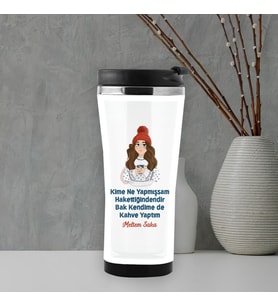 Kendime Kahve Yaptım İsme Özel Termos Mug (Beyaz)