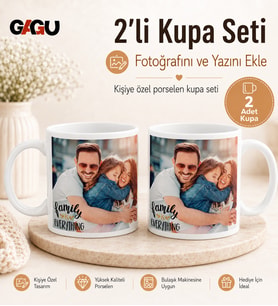 2’li Kişiye Özel Kupa Seti – Fotoğraflı Yazılı Baskılı Porselen Hediye Kupa