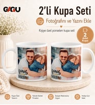 2’li Kişiye Özel Kupa Seti – Fotoğraflı Yazılı Baskılı Porselen Hediye Kupa