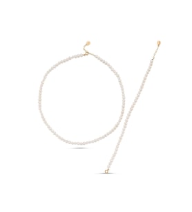 Sıralı İnci Kolye Bileklik İkili Set (Rose)