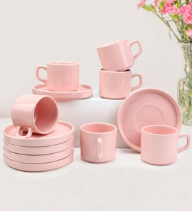 6'lı Double Türk Kahvesi ve Çay Fincan Takımı (Pembe)