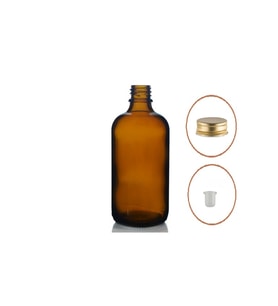 100ml kahverengi cam şişe, sarı metal düz kapaklı, 12 adet, cam şişe, esans şişesi, yağ şişesi, kozmetik şişesi