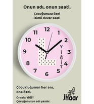 İsme Özel L Harfli Pembe Çocuk Odası Duvar Saati Orta Boy 30 cm Beyaz Camlı Sessiz