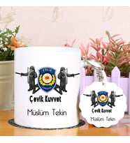 Çevik Kuvvet Polislerine Özel  Kupa Bardak ve Anahtarlık Hediye Seti (Model 1)