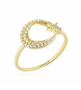 Ayyıldız Altın Yüzük 14K Gold Taşlı (Çok Renkli)