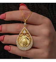 Gold Tuğralı Zirkon Taşlı 925 Ayar Gümüş Kadın Kolye