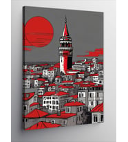 Kanvas Tablo Günbatımı Galata Kulesi Çizimi