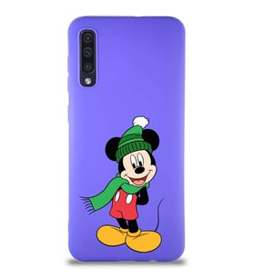 Samsung Galaxy A50 Soft Premier Kapak Mickey Mouse-G Tasarımlı Silikon Kılıf - Mor (Şeffaf)