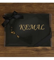İsme Özel Hediyelik Kabe Seccade Siyah-Gold & İnci Tesbih