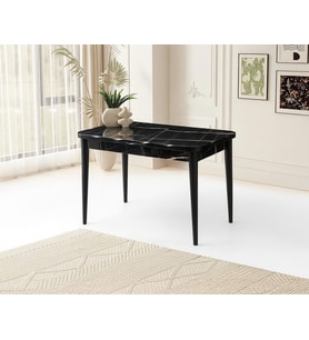 Sonata Ortadan Açılır Büyüyen Parlak Ahşap Yemek Masası Siyah Mermer Desenli 90x160cm SADECE MASA Fİ