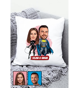 Sevgililere Özel Süper Kahraman  Karikatürlü Yastık