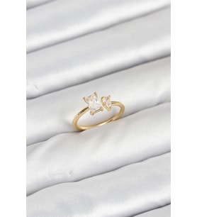 Pirinç Gold Renk Zirkon Taşlı Kadın Yüzük TJ-BYK3882