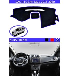 Dacia Logan Mcv 2015-2020 Için Uygun Torpido Koruma Halısı Siyah Kenar Renk Mavi