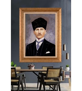 Altın Varaklı Çerçeveli Paspartulu Atatürk Tablo TR1201 (Gold)