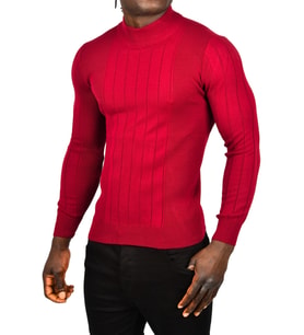 DeepSEA Erkek Lacivert Yarım Balıkçı Yaka Çizgili Tüylenmeyen Slim Fit Triko Kazak 2505491