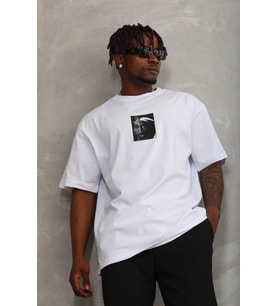 Erkek Kısa Kol Yazlık Tişört Bisiklet Yaka Baskılı Oversize T-Shirt - Beyaz