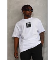 Erkek Kısa Kol Yazlık Tişört Bisiklet Yaka Baskılı Oversize T-Shirt - Beyaz