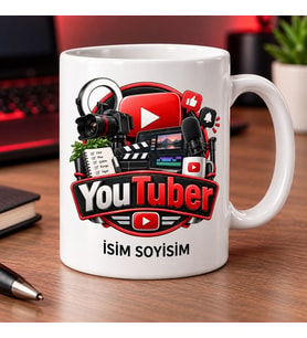 Video İçerik Üreticisi Kupa Bardak Kamera ve Klaket Desenli