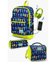 Coral High Kids Lacivert Neon Sarı Monster Desenli USB'li 3’lü Okul Çanta Seti - Erkek Çocuk
