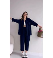Keten Günlük İkili Takım Elbise Pantolon Gömlek (Lacivert)