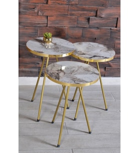 Zigon Sehpa 3'lü Altın Metal Ayak Efes Altın 2176