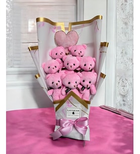 Pembe Peluş Ayıcık Buketi Kalp Yastıklı
