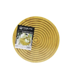 Lunaev Yuvarlak Çift Taraflı=düz - Dalgalı Oyuk Kanallı Ahşap Bambu Sunum Tepsi 28 cm Peynir Sunumu