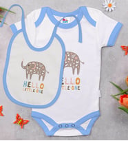 BK Kids Hello Little One Tasarımlı Mavi Bebek Body Zıbın ve Mama Önlüğü Hediye Seti-1