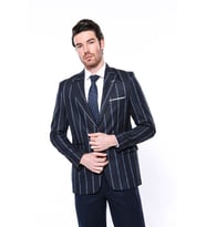 Çizgili Lacivert Slim Fit Ceket  Wessi