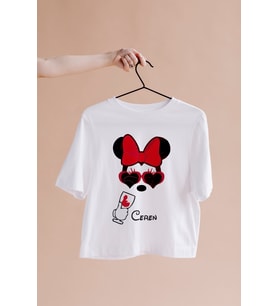 Minnie Mouse Sevgili Çift Tasarımlı Tişört Kişiye Özel ( Unisex - Büyük - Çocuk )
