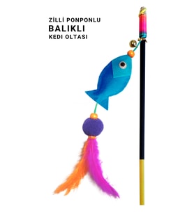 Balıklı Ponponlu Zilli Kedi Oltası