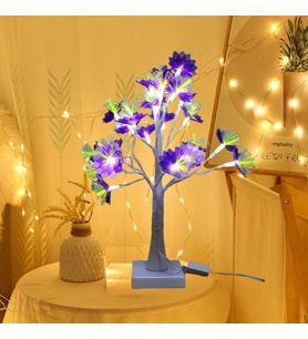 Led Işıklı Çiçek Masa Lambası, Mor, 45x45