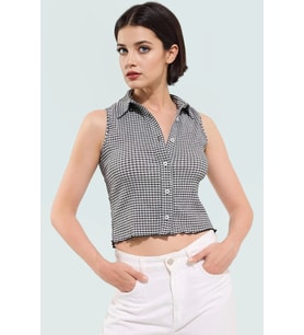 Kadın Kareli Örme Bluz Fitted Kalıp Günlük Tarz Mükemmel Uyum Seçkin Malzeme Şık Görünüm (Siyah)