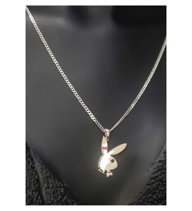 Kadın Pembe Mineli Toka Detaylı Playgirl Kolye 925 Ayar Gümüş Sevgiliye,arkadaşa Hediye Kolye
