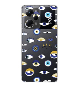 PrintiFy Xiaomi Poco X5 Pro ile Uyumlu 1mm Slim Fit Nazar Boncuğu 2 Baskılı Şeffaf  Kılıf