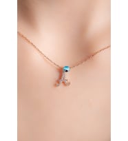 Zirkon Taşlı  A Harf Kolye   Gümüş Altın Kaplama Kadın Gümüş Kolye 925 Ayar  (Rose)